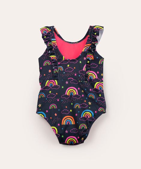 maiô infantil arco-íris com proteção uv50+ azul marinho