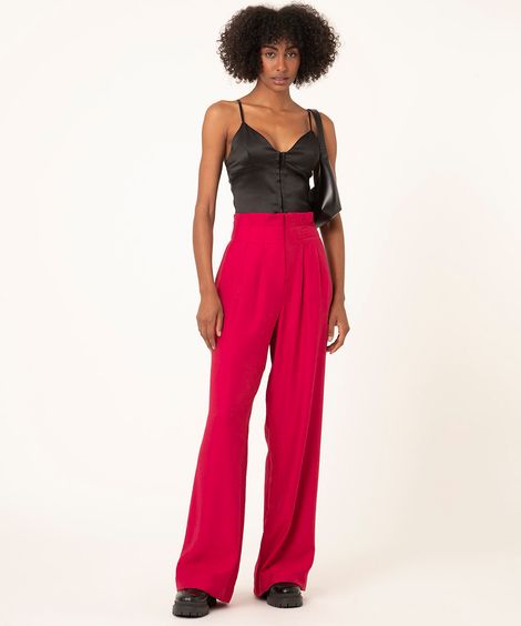 calça alfaiataria wide com pregas rosa médio