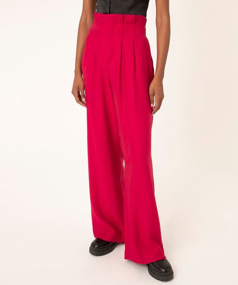 calça alfaiataria wide com pregas rosa médio