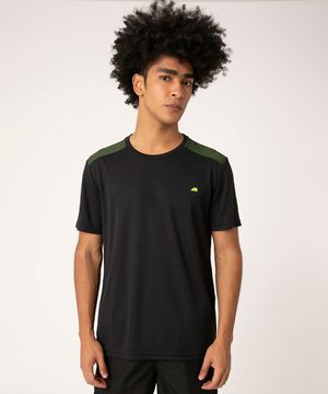 Camiseta Masculina Esportiva Ace com Recorte Neon Manga Curta Gola Careca Preta