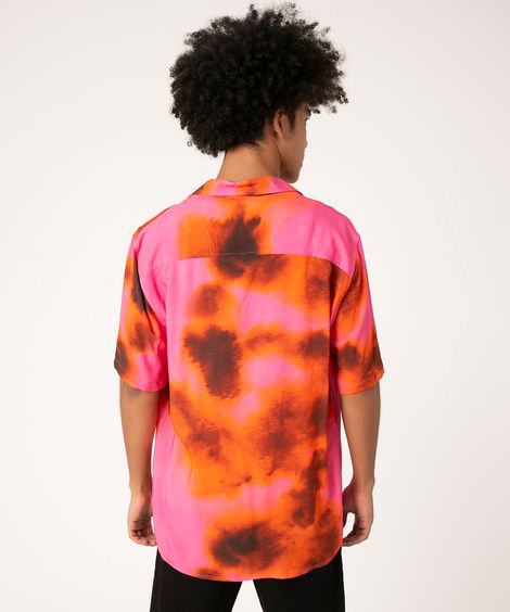 camisa de viscose manga curta tie dye rosa