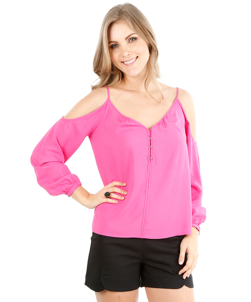 Blusa Open Shoulder Rosa