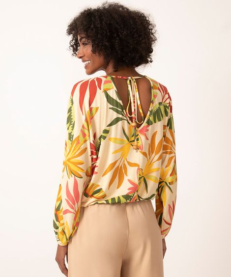 blusa de viscose manga longa folhagem  multicor