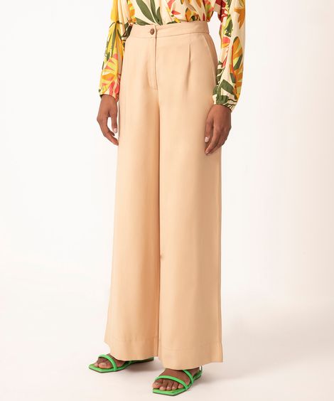calça wide leg alfaiataria cintura alta bege
