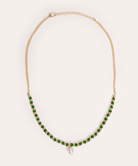 colar com miçangas e pérola dourado