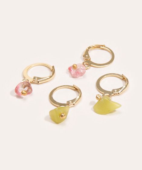 kit de dois brincos argola com pedras dourado