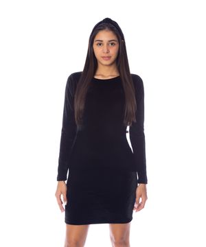 Vestido Moda Vício Justo Manga Longa Gola Careca Veludo Feminino Preto