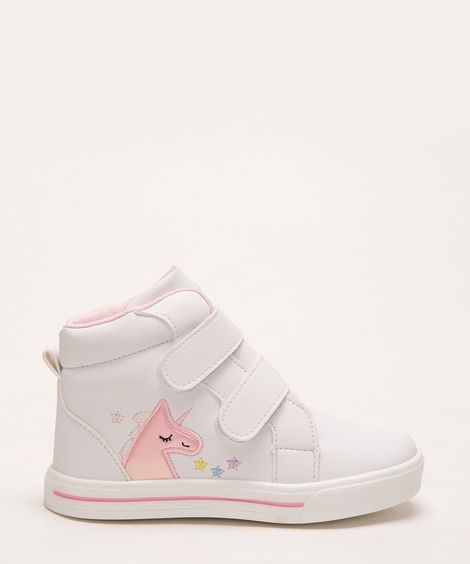 tênis infantil cano alto velcro unicórnio  branco