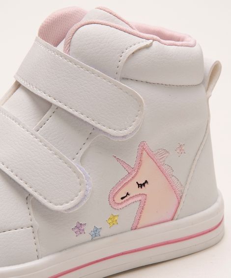 tênis infantil cano alto velcro unicórnio  branco
