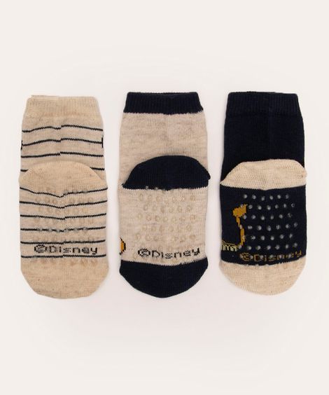 kit de 3 pares de meias infantis cano médio rei leão multicor