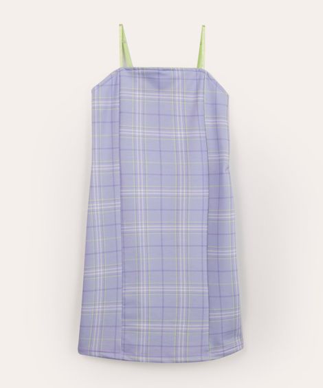 vestido juvenil xadrez alça fina lilás