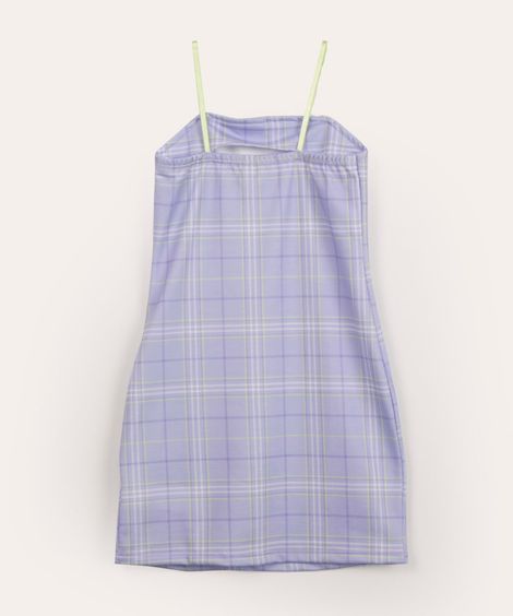 vestido juvenil xadrez alça fina lilás