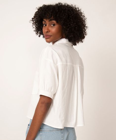 camisa cropped manga curta com bolsos off white