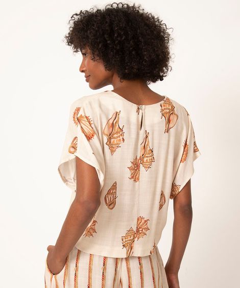 blusa de viscose manga curta conchas  off white