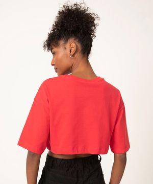 camiseta de algodão cropped manga curta rock in rio paetê vermelho