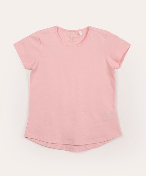 blusa infantil de algodão manga curta com glitter rosa