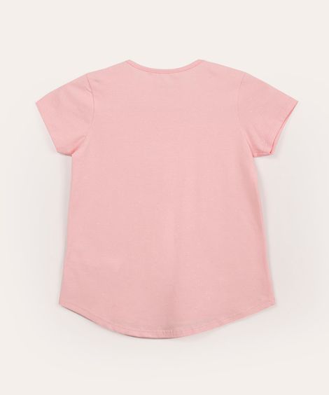 blusa infantil de algodão manga curta com glitter rosa