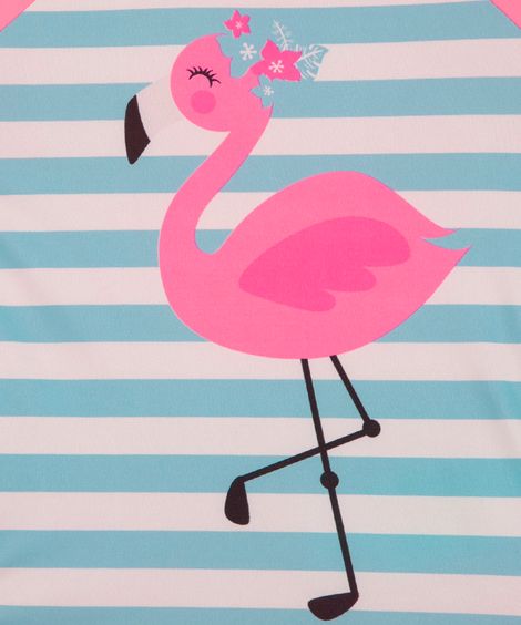 conjunto infantil de blusa de praia flamingo + calcinha com proteção UV50+ rosa