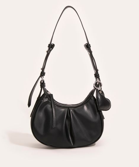 bolsa baguete com chaveiro coração preto