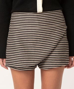 short saia de tweed listrado preto