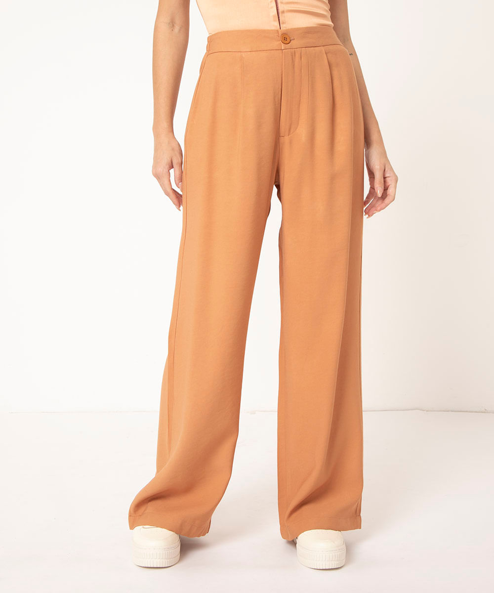 Calças Wide Leg De Poliéster Fita Urbanic Moda De, 42% OFF