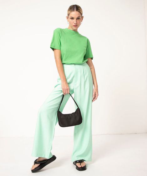 calça wide leg alfaiataria cintura alta verde médio