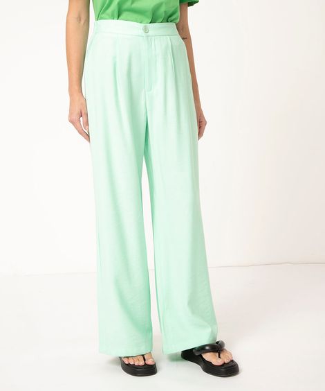 calça wide leg alfaiataria cintura alta verde médio