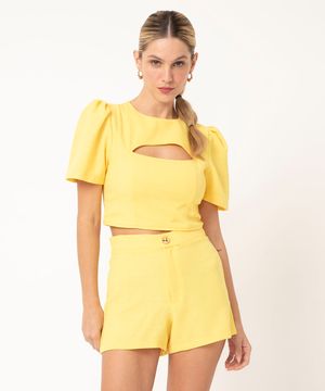 short de tweed alfaiataria amarelo