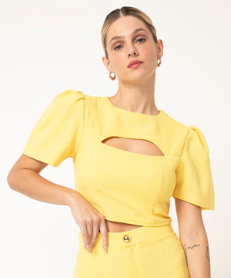 blusa de tweed alfaiataria  amarelo
