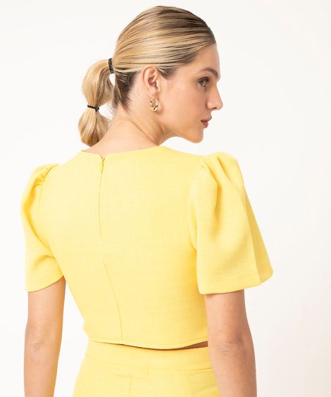 blusa de tweed alfaiataria  amarelo