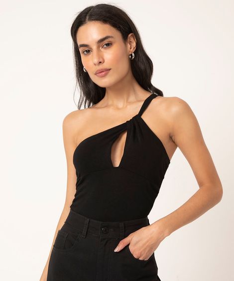 blusa de malha ombro único preto