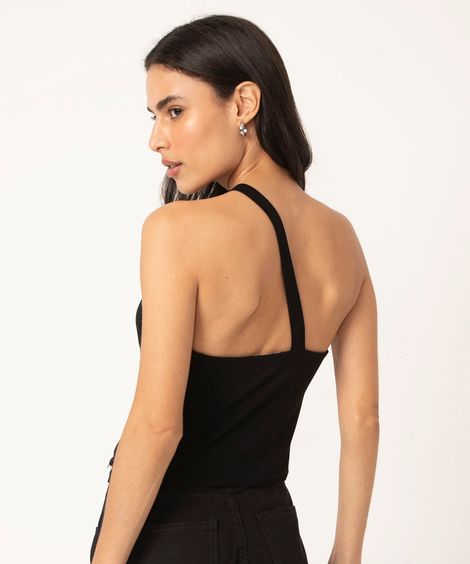 blusa de malha ombro único preto