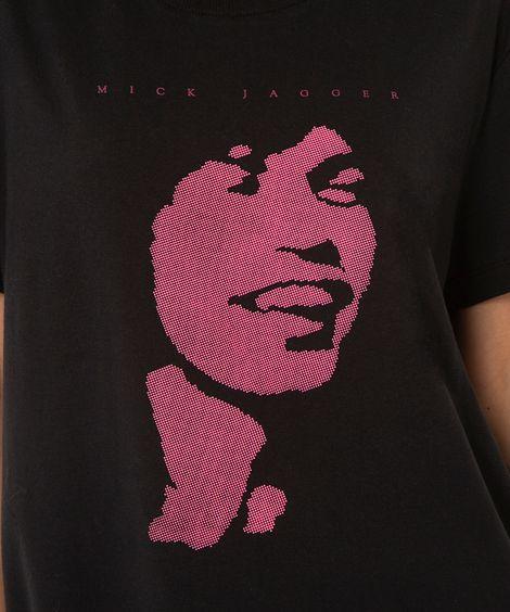 camiseta de algodão manga curta mick jagger rolling stones preto