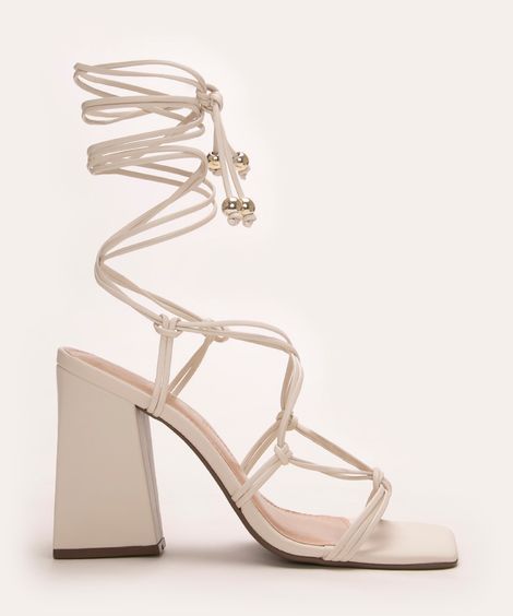 sandália lace up salto alto via uno off white