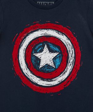 Camiseta Infantil Capitão América Manga Curta Azul Marinho