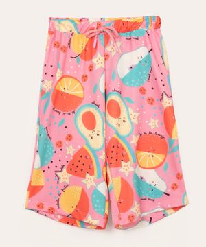 calça infantil pantacourt frutas divertidas  rosa