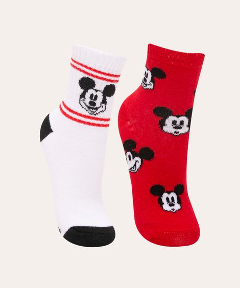 kit de 2 pares de meias infantis cano médio mickey mouse  multicor