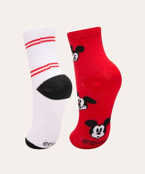 kit de 2 pares de meias infantis cano médio mickey mouse  multicor