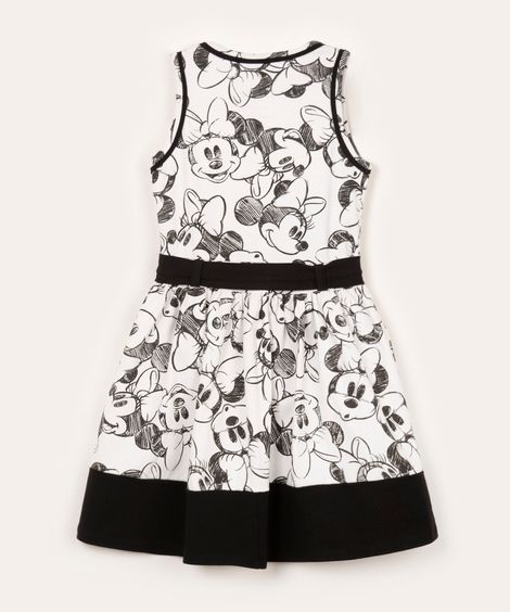 vestido infantil sem manga minnie com laço off white