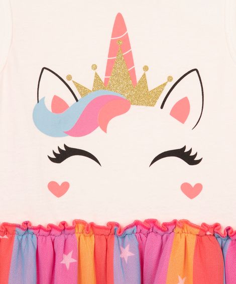 vestido infantil fantasia unicórnio com asa off white