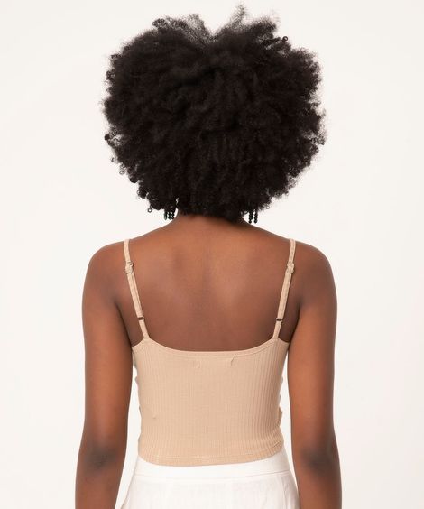 blusa canelada corset cropped alça fina  kaki