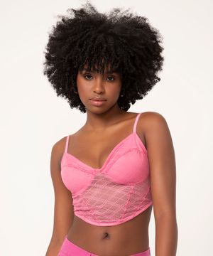 blusa corset cropped de tule alça fina  pink