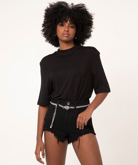 short jeans destroyed cintura super alta preto