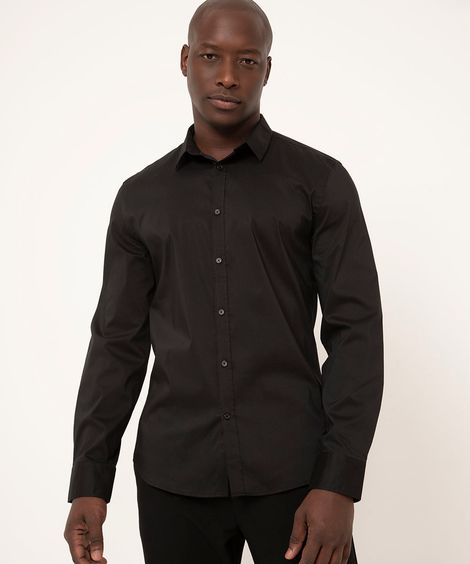 camisa slim manga longa preta