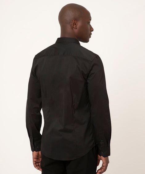 camisa slim manga longa preta