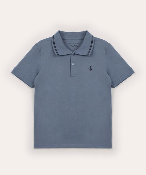 polo infantil de algodão com bordado AZUL JEANS