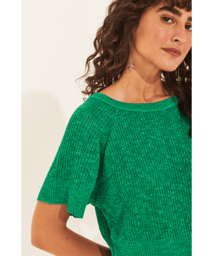 blusa tricot cropped raglan garage verde