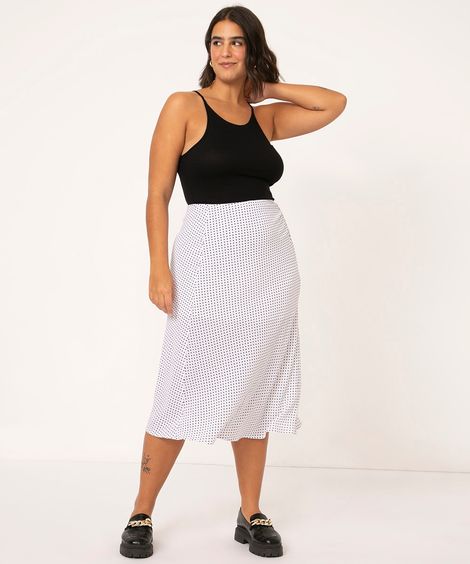 saia midi crepe poá  off white