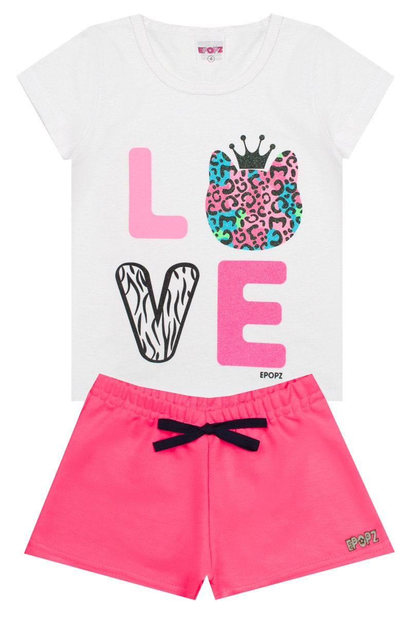 Conjunto Infantil Menina Love Branco Raga Kids