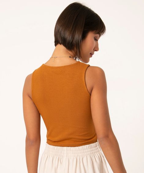 cropped de viscose básico marrom médio